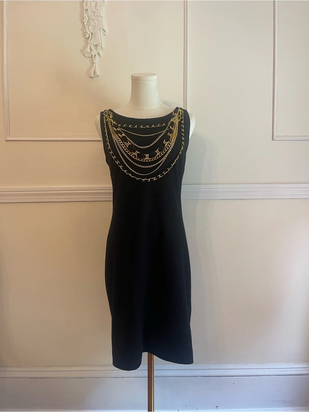 Tory Burch Black Mini Dress with Gold Chain Detail